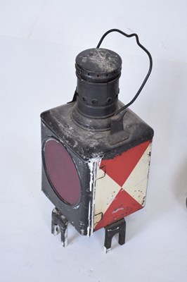 Lot 362 - German railway lantern marked 'DB 77', together with a triangular railway sign
