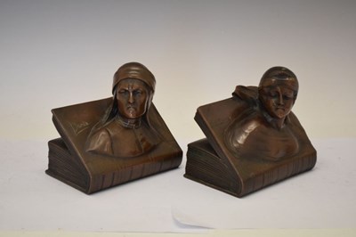 Lot 249 - Pair of bronze bookends 'Dante' and 'Beatrice'