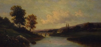 Lot 593 - Circa 1900 English School - Oil on canvas - River landscape