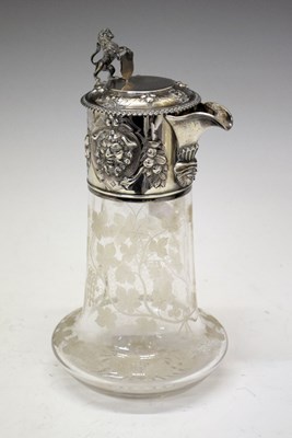 Lot 165 - Silver mounted claret jug (A/F) the glass body with etched vine-leaf decoration
