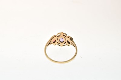 Lot 45 - Three stone opal and amethyst 9ct gold ring