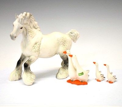 Lot 495 - Grey Beswick shirehorse, 22cm high, together geese and goslings