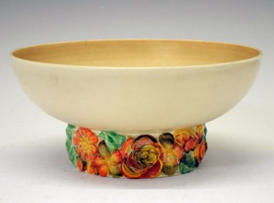 Lot 467 - Clarice Cliff footed bowl having moulded floral decoration