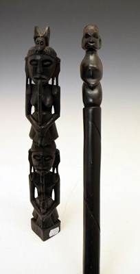 Lot 285 - African staff, with figured grip, 102cm long, together with an African/ tribal style figure