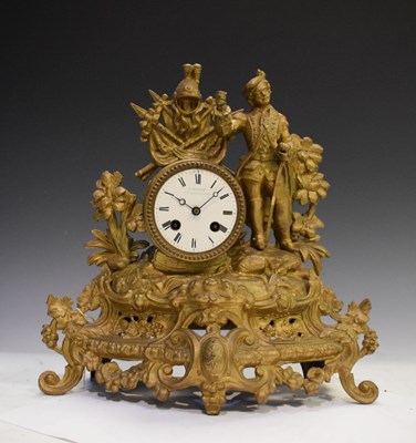 Lot 550 - 19th Century French gilt metal mantel clock, Japy Freres, retailed by Detouche, Paris