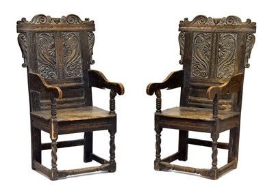 Lot 591 - Pair of 17th Century oak Wainscot chairs