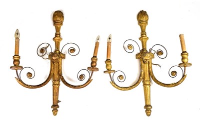 Lot 580 - Pair of gilt gesso wall sconces