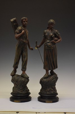 Lot 698 - Pair of spelter figures - Bucheron and Bergere