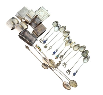Lot 206 - Quantity of various silver napkin rings, tea-spoons, vesta cases, etc