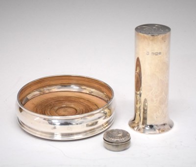 Lot 185 - Elizabeth II silver wine coaster, sugar caster or sifter and an Edward VII silver pillbox