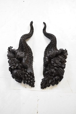 Lot 453 - Pair of carved oak cornucopia wall appliques