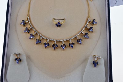 Lot 47 - Tanzanite, sapphire and diamond suite of jewellery