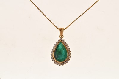 Lot 60 - Emerald and diamond cluster pendant on a chain