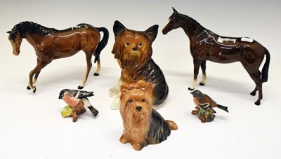 Lot 487 - Beswick horse, Bullfinch (1042) Chaffinch (991), two Yorkshire Terriers, and a Royal Doulton horse