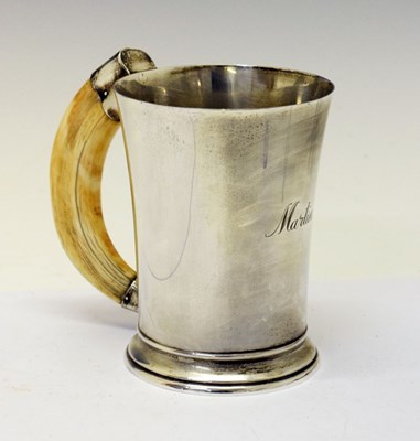 Lot 201 - Elizabeth II Silver mug of tapering form with boar tusk handle