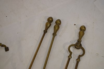 Lot 251 - Brass andirons and companion set
