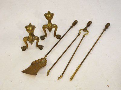 Lot 252 - Brass andirons and companion set (ball and claw)