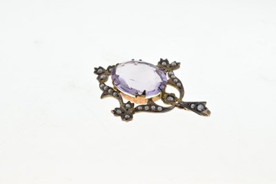Lot 75 - Amethyst and seed pearl pendant
