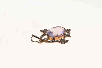 Lot 75 - Amethyst and seed pearl pendant