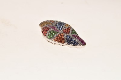 Lot 64 - Multigem and diamond set stylised leaf pendant