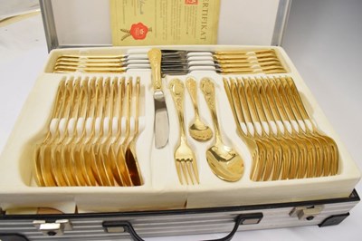 Lot 738 - German SBS- Bestecke - Cased canteen of twelve gilt handled cutlery