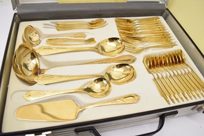 Lot 738 - German SBS- Bestecke - Cased canteen of twelve gilt handled cutlery