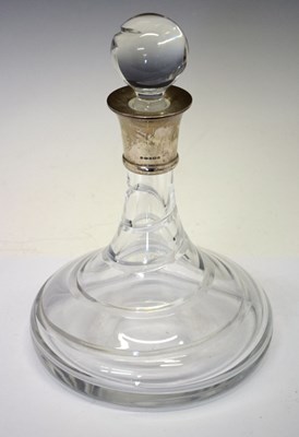 Lot 158 - Modern crystal glass ships decanter with silver collar
