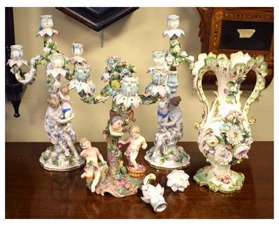 Lot 415 - Four items of German flower-encrusted porcelain