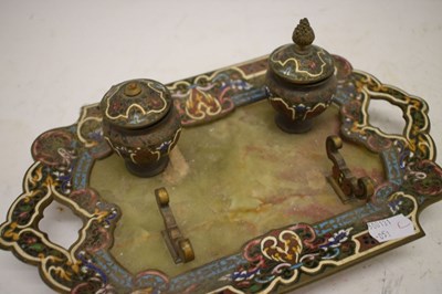 Lot 249 - Green onyx and champleve enamel inkstand