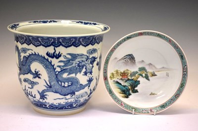 Lot 498 - Modern Chinese blue and white jardiniere and plate