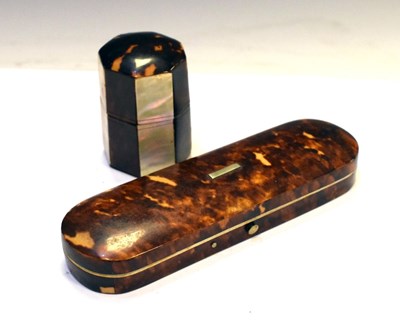 Lot 276 - Tortoiseshell spectacles case, together with a tortoiseshell and mother-of-pearl needle case