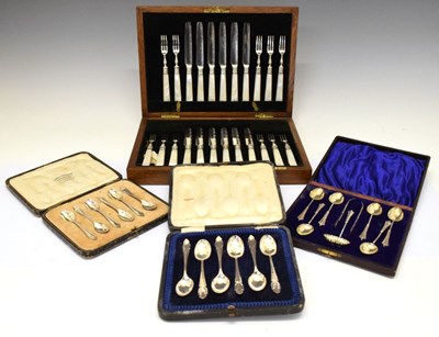Lot 210 - Cased set of George V mother-of-pearl and silver fruit knives and forks