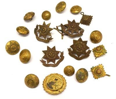 Lot 381 - Group of Military Buttons, Regimental cap and lapel badges