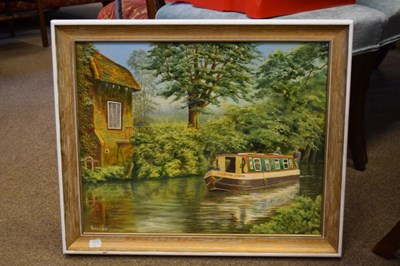 Lot 646 - Lawrence Gerke - Oil on board - Surrey canal scene