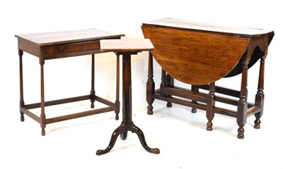 Lot 649 - Oak side table, oak gateleg table and an oak pedestal table (3)