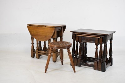 Lot 644 - Modern nest of oak tables, small gateleg table and stool (3)