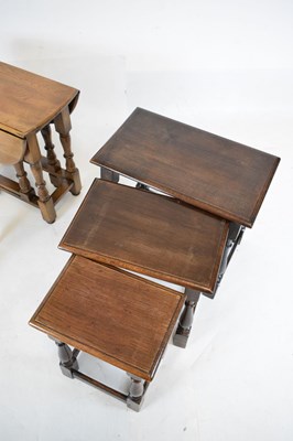 Lot 644 - Modern nest of oak tables, small gateleg table and stool (3)