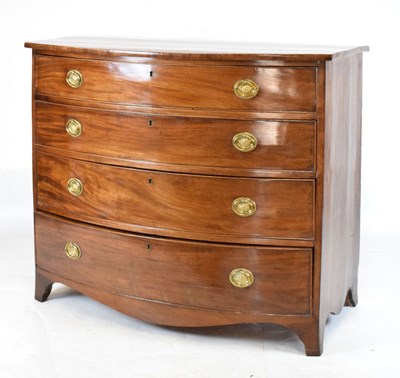 Lot 606 - Mahogany bow front chest of four long drawers