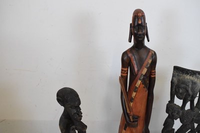 Lot 693 - Large carved painted wooden figure of an African Maasai warrior