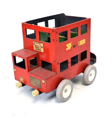 Lot 426 - Mid century painted wooden toy double decker bus