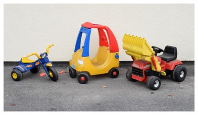 Lot 420 - Early Learning Centre toddlers plastic car, together with a pedal digger and bike (3)