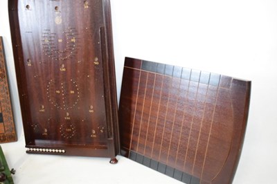 Lot 713 - Vintage table skittles set, together with a modern shove-ha'penny board, bagatelle board