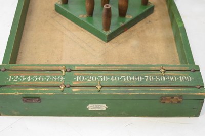 Lot 713 - Vintage table skittles set, together with a modern shove-ha'penny board, bagatelle board