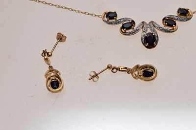 Lot 64 - 9ct gold suite of sapphire and diamond set jewellery