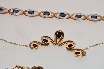 Lot 64 - 9ct gold suite of sapphire and diamond set jewellery