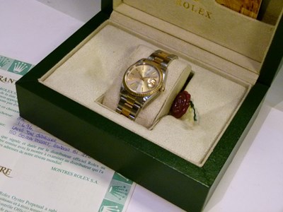 Lot 95 - Rolex - Gentleman's Oyster Perpetual Date bi-colour stainless steel wristwatch