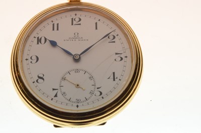 Lot 106 - Gentleman's Omega gold filled open faced pocket watch