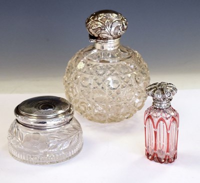 Lot 161 - Victorian cut glass scent bottle, a cranberry glass scent bottle, etc