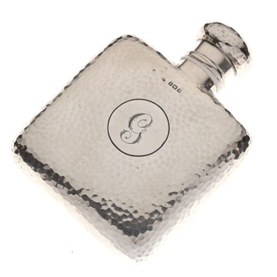 Lot 166 - Edward VII silver hip flask with all over hammered finish