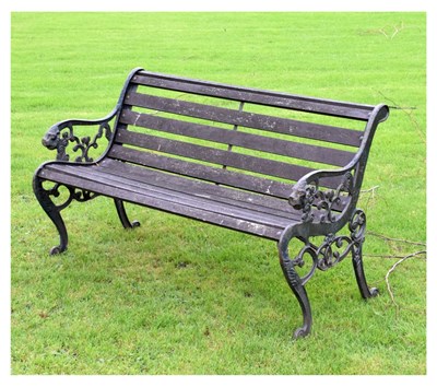 Lot 755 - Garden bench with metal scroll decorated ends